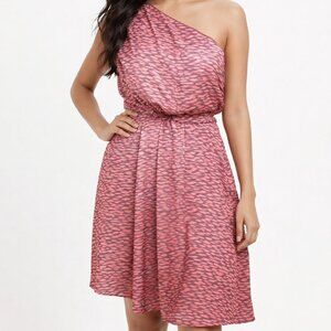 RACHEL Rachel Roy Women's Coral One Shoulder Asymmetric Hem Mid Dress Size 6